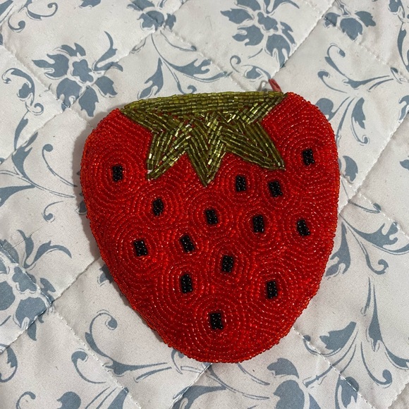 other Handbags - Red Beaded Strawberry Coin Purse